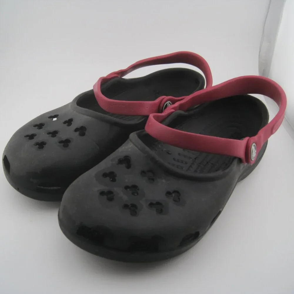 Crocs Classic Clog Mickey Mouse Black Red Slip On Sandals Comfort Women's Size 7